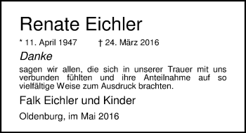 Traueranzeige von Renate Eichler von Nordwest-Zeitung