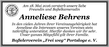 Traueranzeige von Anneliese Behrens von Nordwest-Zeitung