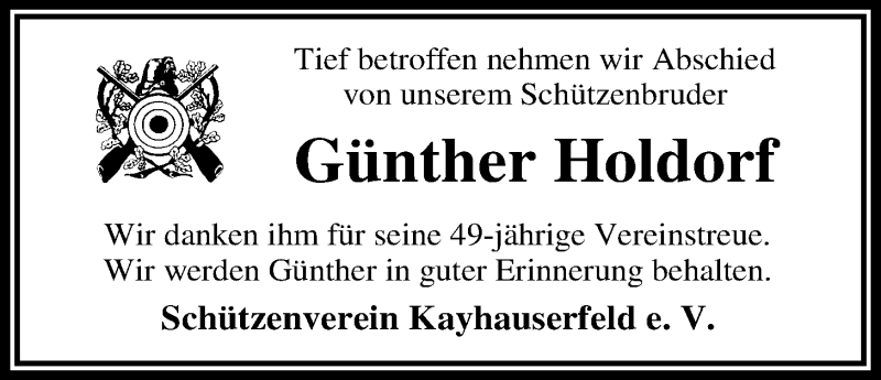  Traueranzeige für Günther Holdorf vom 04.05.2016 aus Nordwest-Zeitung