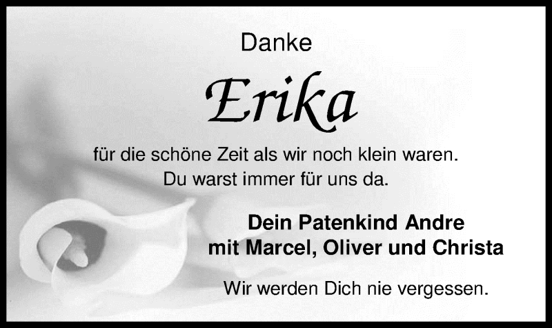  Traueranzeige für Erika Hilgen vom 26.05.2016 aus Nordwest-Zeitung