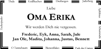 Traueranzeige von Erika Hilgen von Nordwest-Zeitung