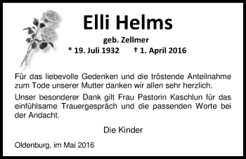 Traueranzeige von Elli Helms von Nordwest-Zeitung