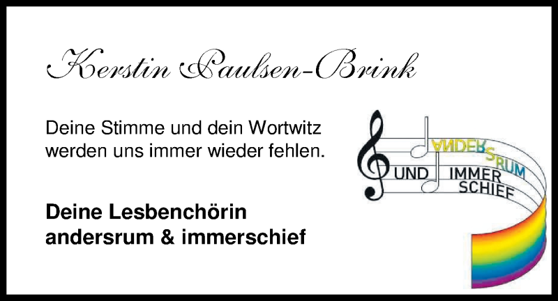  Traueranzeige für Kerstin Paulsen-Brink vom 28.05.2016 aus Nordwest-Zeitung