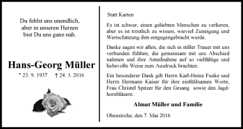 Traueranzeige von Hans-Georg Müller von Nordwest-Zeitung