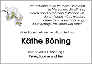 Traueranzeige von Käthe Böning von Nordwest-Zeitung