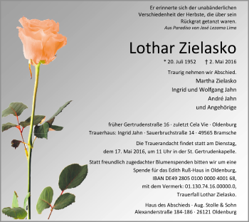 Traueranzeige von Lothar Zielasko von Nordwest-Zeitung