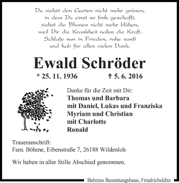 Traueranzeige von Ewald Schröder von Nordwest-Zeitung