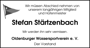 Traueranzeige von Stefan Stärtzenbach von Nordwest-Zeitung