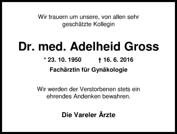 Traueranzeige von Adelheid Dr. Gross von Nordwest-Zeitung