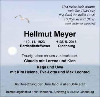 Traueranzeige von Hellmut Meyer von Nordwest-Zeitung