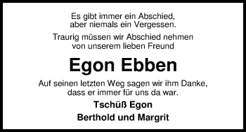 Traueranzeige von Egon Ebben von Nordwest-Zeitung