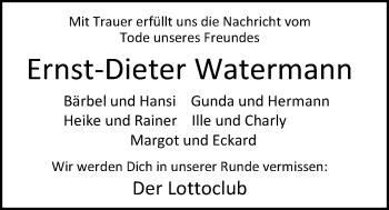 Traueranzeige von Ernst-Dieter Watermann von Nordwest-Zeitung