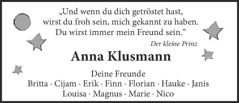  Traueranzeige für Anna Klusmann vom 29.06.2016 aus Nordwest-Zeitung