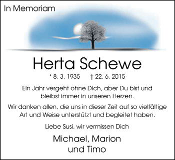 Traueranzeige von Herta Schewe von Nordwest-Zeitung