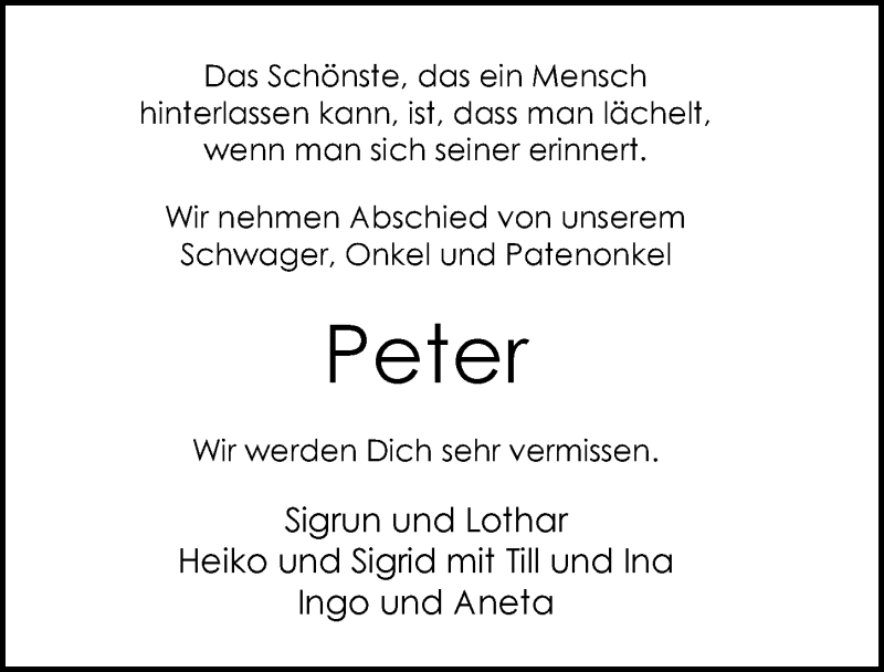  Traueranzeige für Hans-Peter Henniges vom 01.06.2016 aus Nordwest-Zeitung