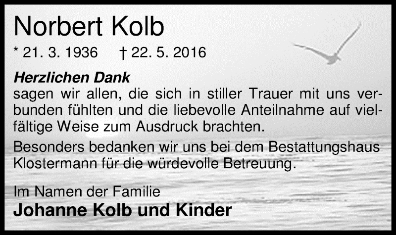  Traueranzeige für Norbert Kolb vom 25.06.2016 aus Nordwest-Zeitung