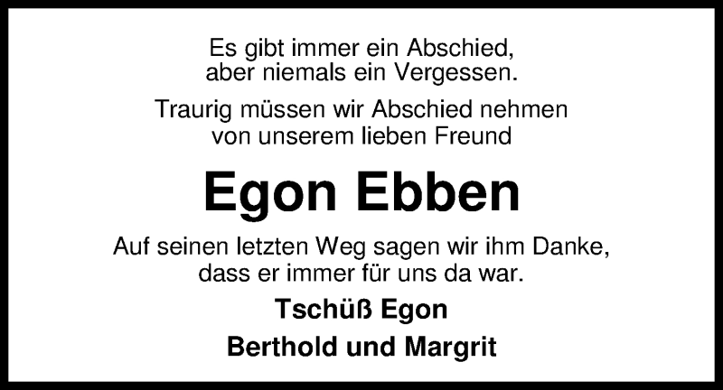 Traueranzeige für Egon Ebben vom 11.06.2016 aus Nordwest-Zeitung