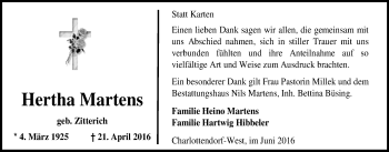 Traueranzeige von Hertha Martens von Nordwest-Zeitung