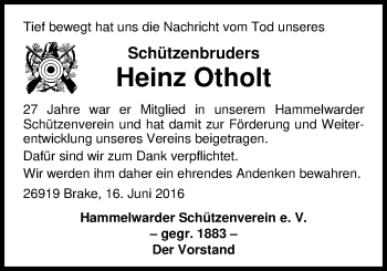 Traueranzeige von Heinz-G. Otholt von Nordwest-Zeitung
