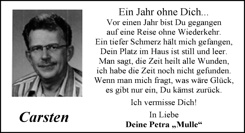  Traueranzeige für Carsten Janssen vom 22.06.2016 aus Nordwest-Zeitung