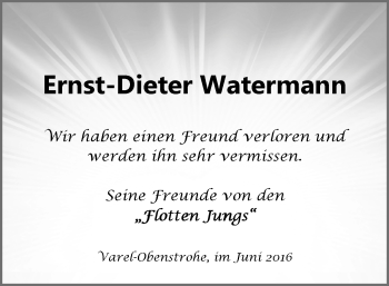Traueranzeige von Ernst-Dieter Watermann von Nordwest-Zeitung