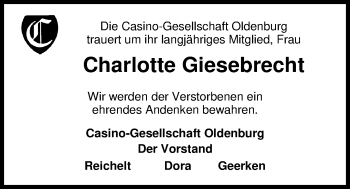 Traueranzeige von Charlotte Giesebrecht von Nordwest-Zeitung