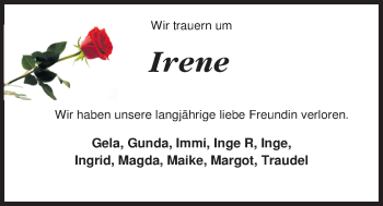 Traueranzeige von Irene Martens von Nordwest-Zeitung
