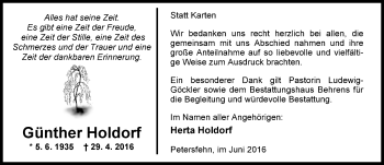 Traueranzeige von Günther Holdorf von Nordwest-Zeitung