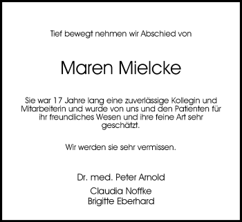 Traueranzeige von Maren Mielcke von Nordwest-Zeitung