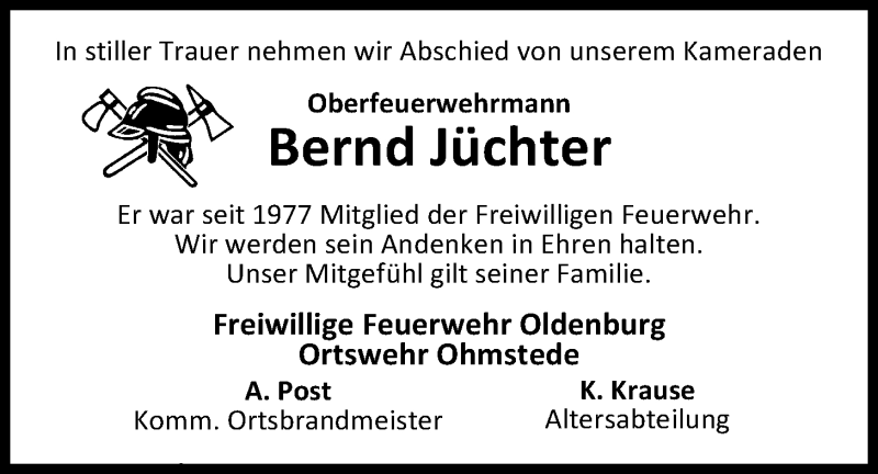  Traueranzeige für Bernd Jüchter vom 25.06.2016 aus Nordwest-Zeitung