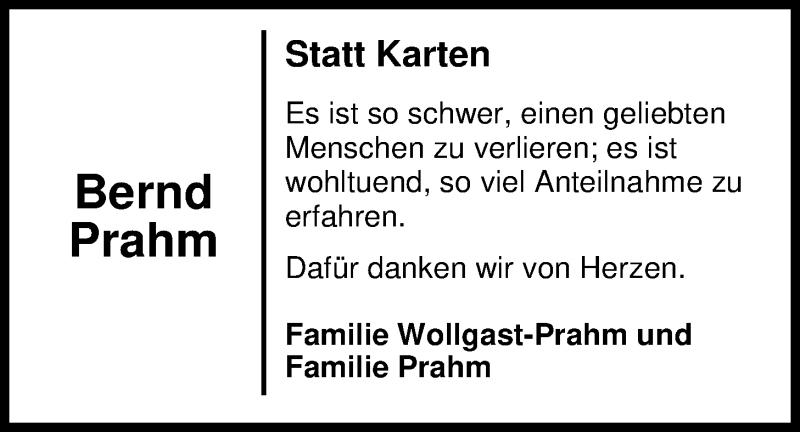 Traueranzeige für Bernd Prahm vom 18.06.2016 aus Nordwest-Zeitung