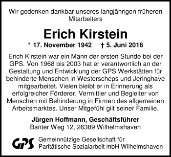 Traueranzeige von Erich Kirstein von Nordwest-Zeitung
