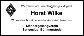 Traueranzeige von Horst Wilke von Nordwest-Zeitung
