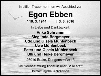 Traueranzeige von Egon Ebben von Nordwest-Zeitung