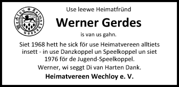 Traueranzeige von Werner Gerdes von Nordwest-Zeitung