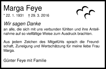 Traueranzeige von Marga Feye von Nordwest-Zeitung