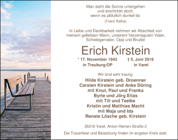 Traueranzeige von Erich Kirstein von Nordwest-Zeitung