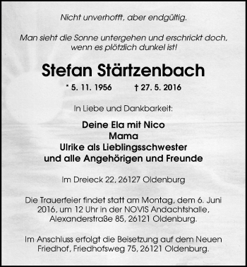 Traueranzeige von Stefan Stärtzenbach von Nordwest-Zeitung