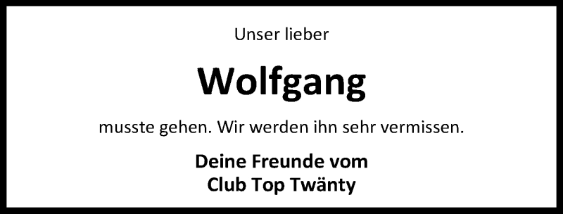  Traueranzeige für Wolfgang Heide vom 14.06.2016 aus Nordwest-Zeitung