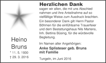 Traueranzeige von Heino Bruns von Nordwest-Zeitung