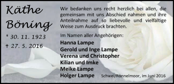 Traueranzeige von Käthe Böning von Nordwest-Zeitung