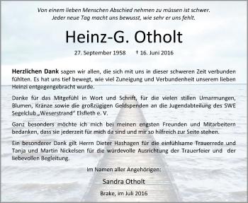 Traueranzeige von Heinz-G. Otholt von Nordwest-Zeitung