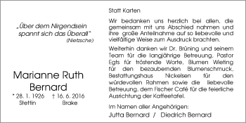 Traueranzeige von Mariaane Ruth Bernard von Nordwest-Zeitung