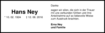 Traueranzeige von Hans Ney von Nordwest-Zeitung