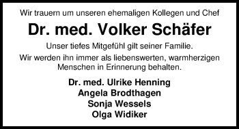 Traueranzeige von Dr. Volker Schäfer von Nordwest-Zeitung