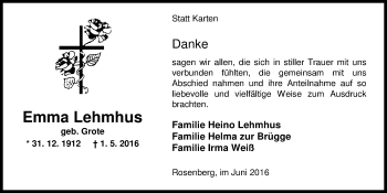 Traueranzeige von Emma Lehmhus von Nordwest-Zeitung