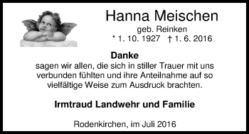 Traueranzeige von Hanna Meischen von Nordwest-Zeitung
