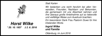 Traueranzeige von Horst Wilke von Nordwest-Zeitung