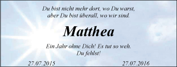 Traueranzeige von Matthea Peters von Nordwest-Zeitung