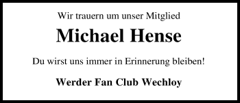 Traueranzeige von Michael (Michi) Hense von Nordwest-Zeitung